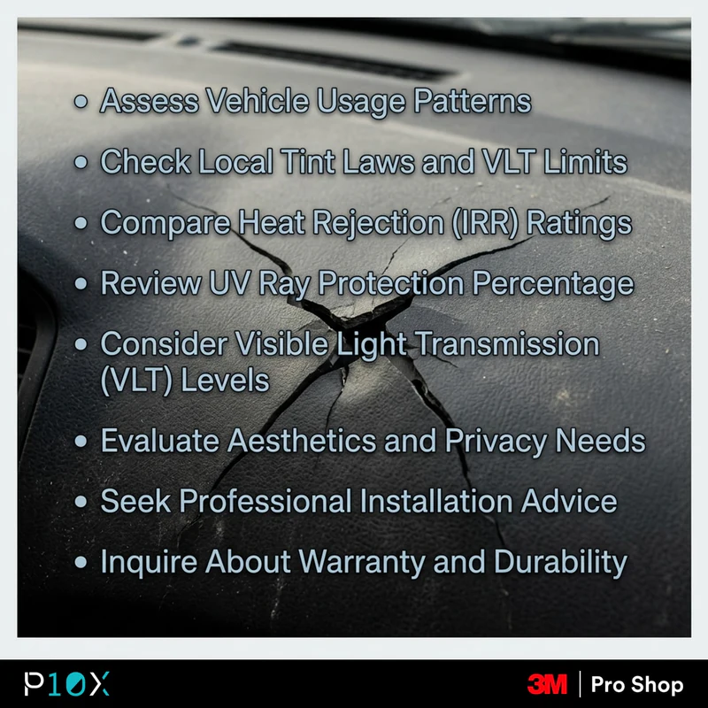 Dashboard cracking protection checklist for choosing the right window tint with UV rejection and TSER ratings