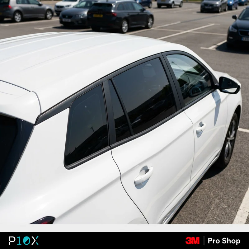 MG S5 EV window tint 3M Malaysia front three-quarter showing JPJ-legal VLT shades across the windscreen, front side, and rear glass
