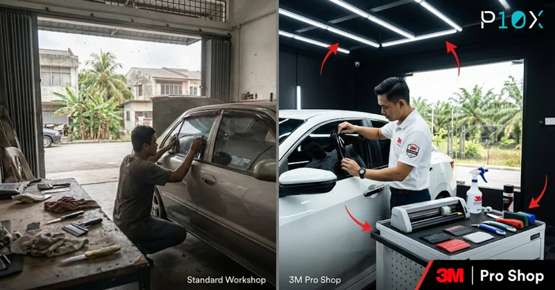 3M Pro Shop Malaysia difference showing professional cleanroom installation versus standard workshop environment comparison