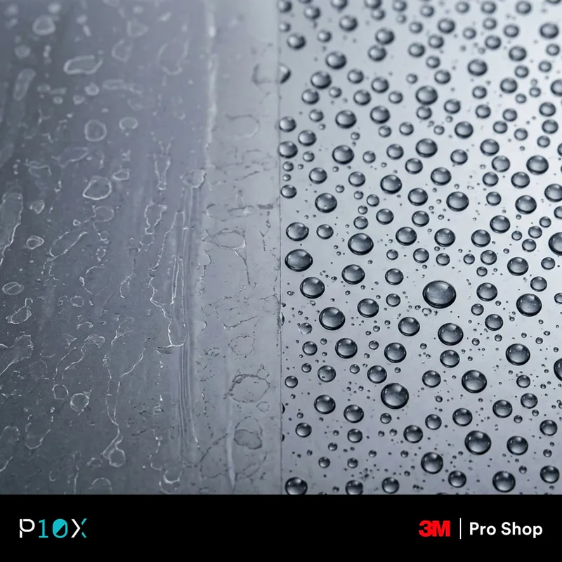 Water etching on PPF compared with hydrophobic beading on clear film