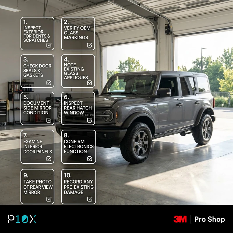 Ten-point pre-install photo checklist for documenting a car before tinting