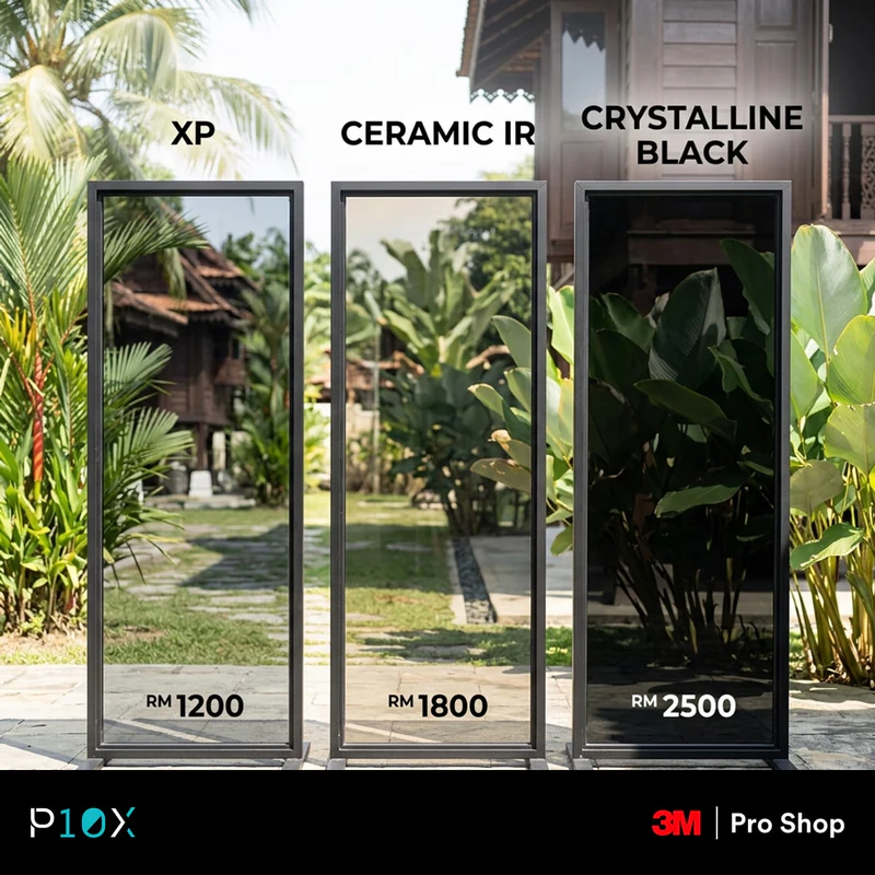Comparison of 3M XP, Ceramic IR and Crystalline Black window film tiers and prices in Malaysia