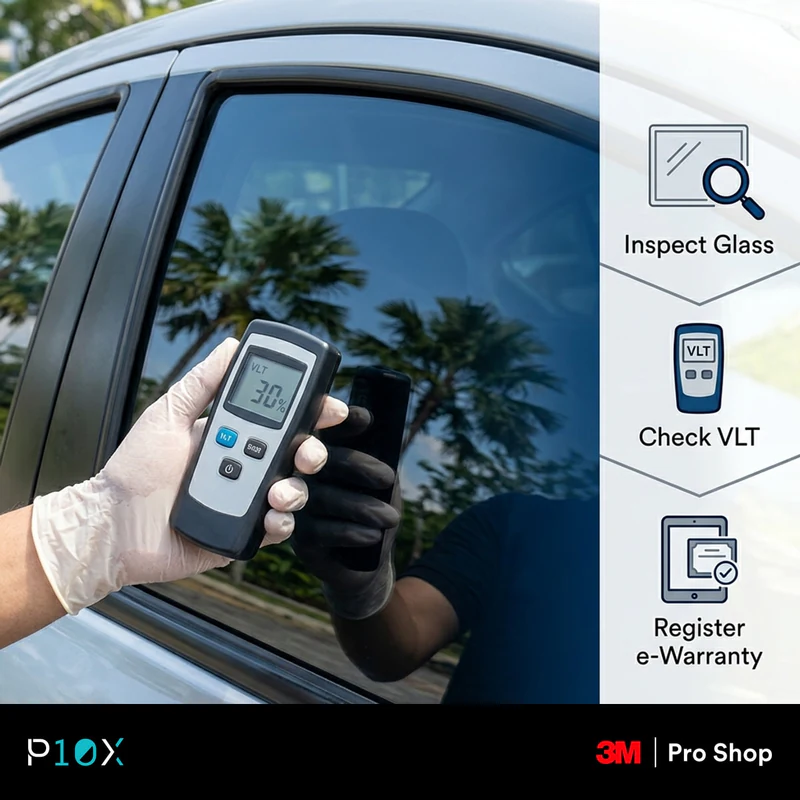 Car tint checklist Malaysia three steps to verify VLT inspect glass and register e-warranty
