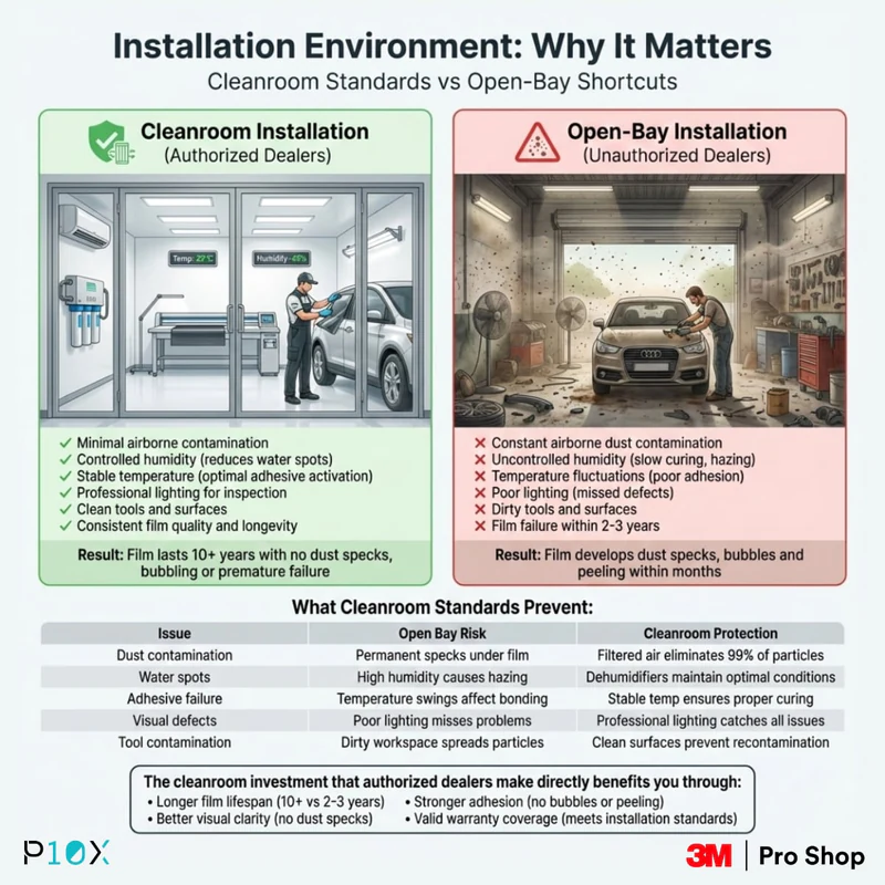 3M authorized dealer Malaysia cleanroom installation environment versus open-bay shortcuts showing controlled conditions versus contamination risks