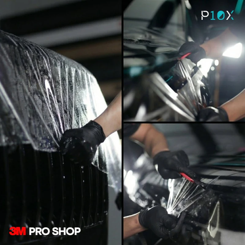 Professional PPF edge wrapping technique showing invisible film edges on car panels