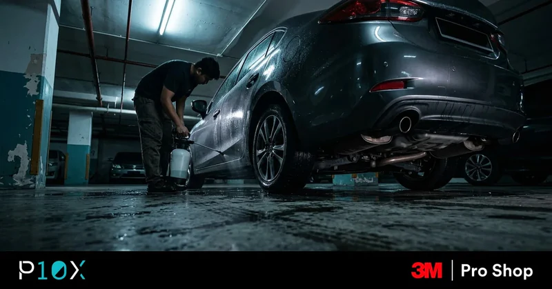 Washing a PPF car in a condo basement carpark in Malaysia without a hose