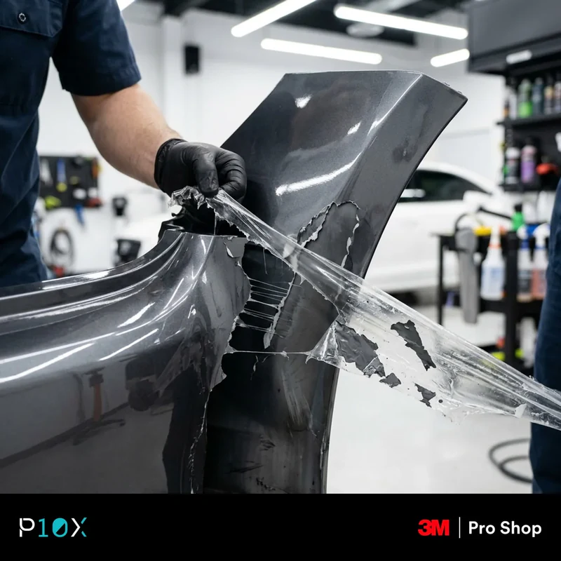 PPF removal lifting paint and clear coat off a resprayed bumper panel