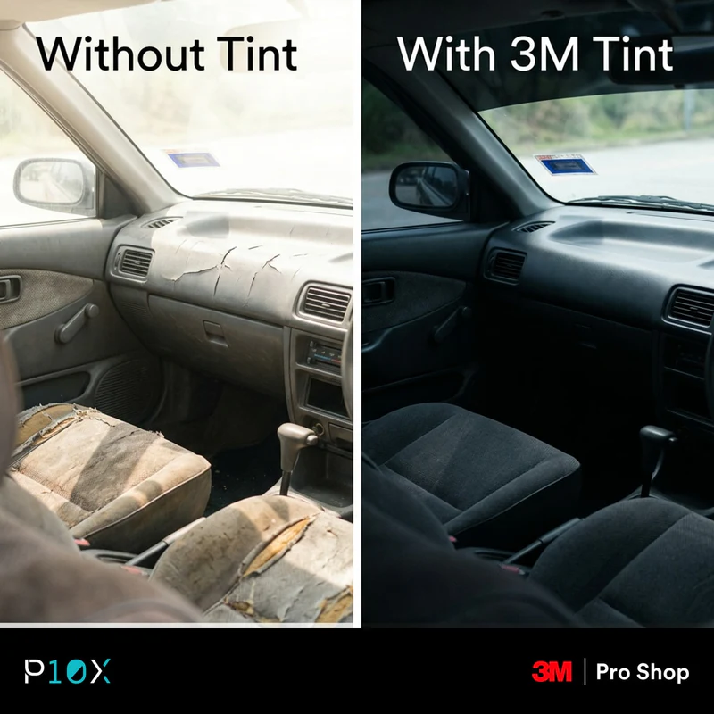 Car tint checklist Malaysia infographic showing before invoice and after stages
