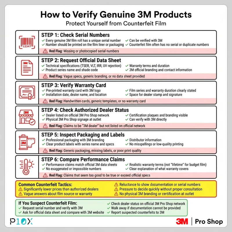 How to verify genuine 3M products in Malaysia showing 6-step checklist to identify authentic automotive film and avoid counterfeits