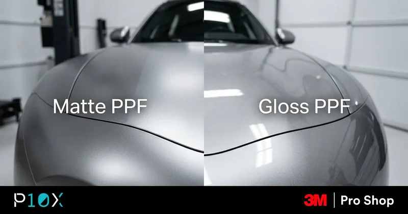 Matte PPF Malaysia feature image showing matte and gloss paint protection film side by side on a silver luxury EV