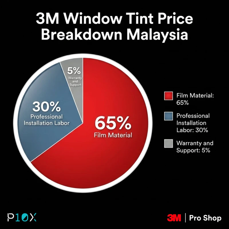 3M window tint price Malaysia breakdown showing cost allocation across materials, labor, and warranty components