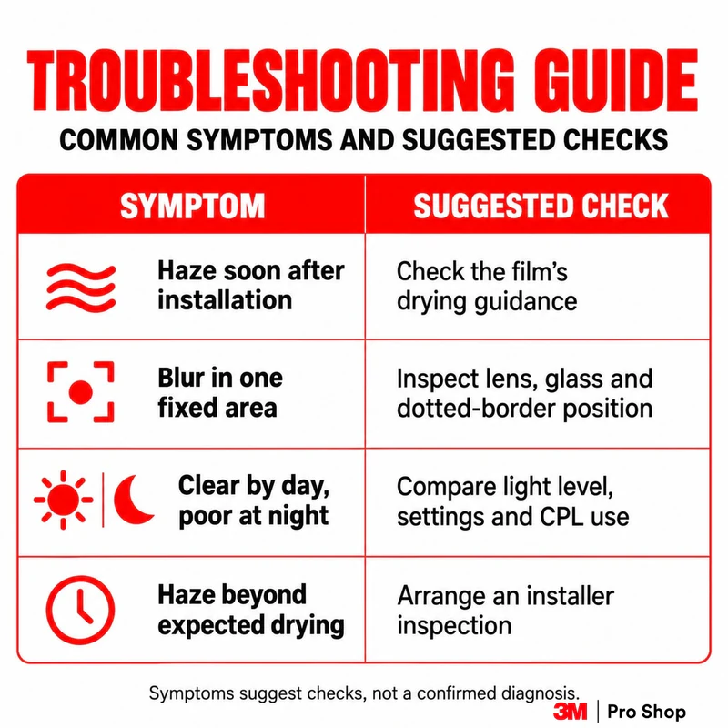Dashcam symptoms matched to useful checks rather than guaranteed causes