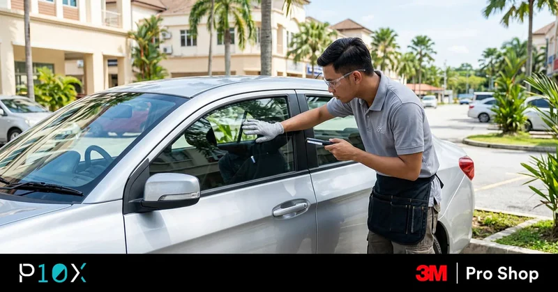 Pre-installation car inspection in Malaysia before window tint and PPF on a silver sedan