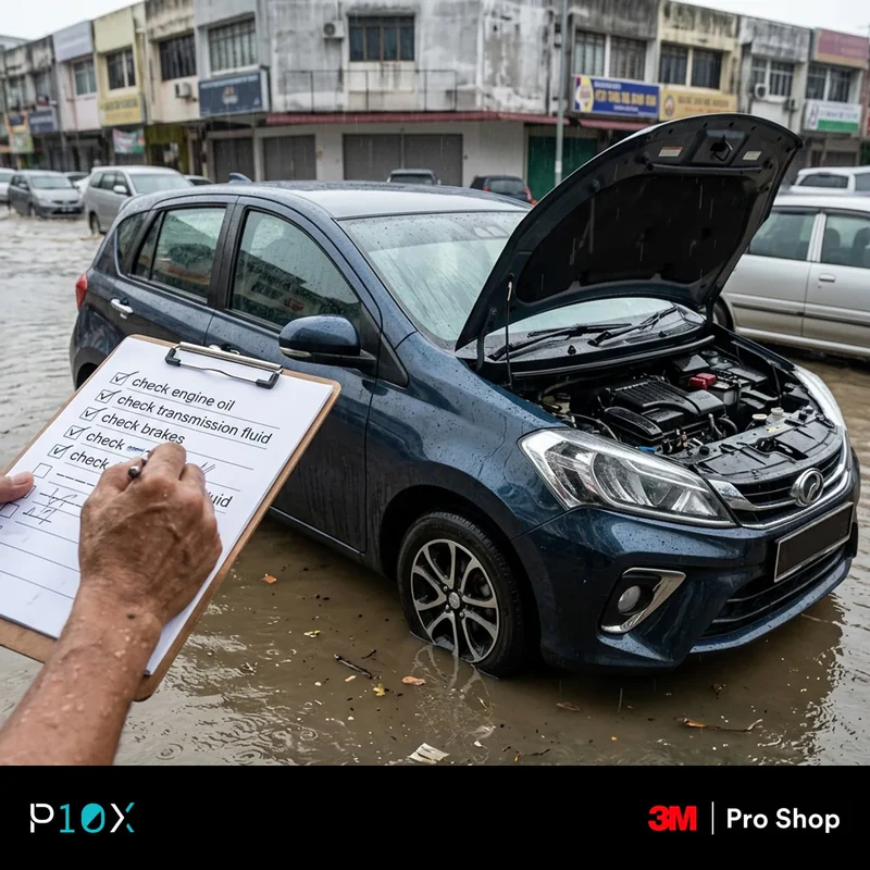 Car care tips Malaysia checklist for what to check after driving through a flash flood