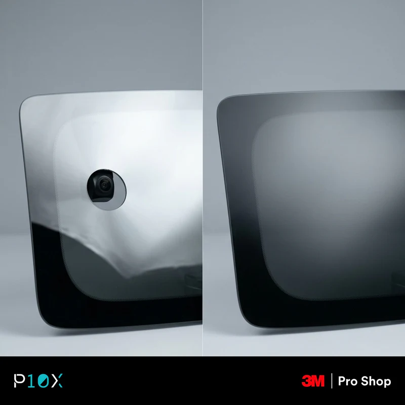 Comparison of metallised film versus non-metallic film with a camera cutout for ADAS-safe tinting