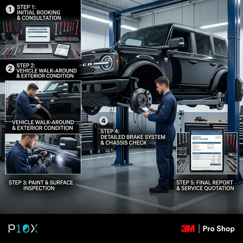 Five-step 3M Pro Shop pre-installation inspection process from booking to quote