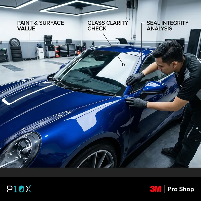 Pre-installation inspection checklist for paint, surface, glass and seals before tint and PPF
