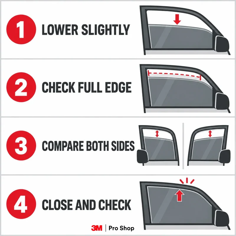 Four steps for checking a window tint top edge gap.